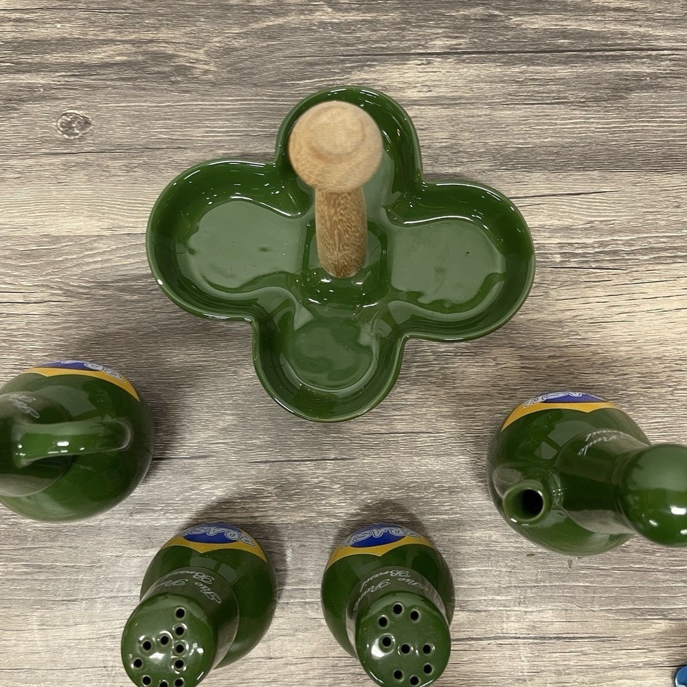 Sao Paulo Brasil Cruet Set Ceramic Green Brazil Flag 5 Piece Caddy - Picture 7 of 16